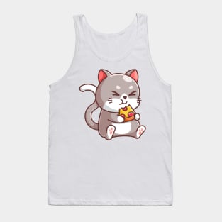 Cute cat eating pizza cartoon Tank Top